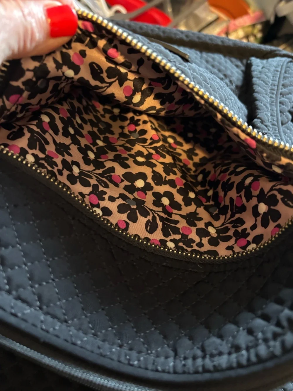 Vera Bradley Womens Iconic Campus Black Quilted Adjustable Strap Zipper Backpack